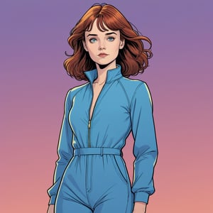 ella purnel with vast 33 jumpsuit, (in the combined style of Mœbius and french comics), (minimal vector:1.1), simple background,s4lma,