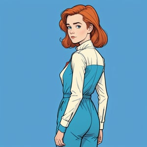 ella purnel with vast 33 jumpsuit, (in the combined style of Mœbius and french comics), (minimal vector:1.1), simple background,s4lma,