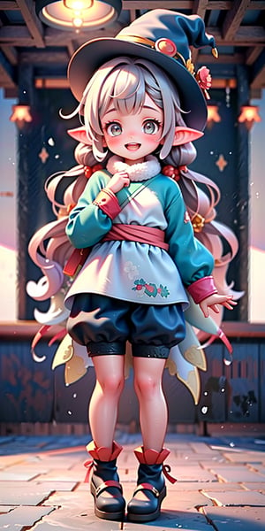 best quality, masterpiece, beautiful and aesthetic, (((Klee)), klee \(genshin impact\), bloomers, black gloves, kneehighs, mary janes, witch hat, red skirt, white shirt, shawl, waist apron, red color theme, elf ears, vibrant color, Exquisite details and textures,  Warm tone, ultra realistic illustration,	(cute girl, 6year old:1.5), (perfect hand),	(Princess theme:1.4),	cute eyes, big eyes,	(a surprised look:1.3),	cinematic lighting, ambient lighting, sidelighting, cinematic shot,	siena natural ratio, children's body, anime style, 	(random view:1.4), (random poses:1.4), 	very long Straight blonde hair with blunt bangs,	wearing a cat hood, shorts, white turtleneck,	ultra hd, realistic, vivid colors, highly detailed, UHD drawing, perfect composition, beautiful detailed intricate insanely detailed octane render trending on artstation, 8k artistic photography, photorealistic concept art, soft natural volumetric cinematic perfect light,Saree,80' girl