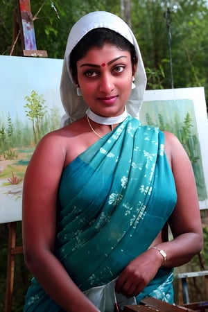 (((Malayalam movie actress unni mary:1.5)),(((masterpiece))), (((best quality))), ((ultra-detailed)), (illustration), ((an extremely delicate and beautiful)),dynamic angle,floating, (beautiful detailed eyes), (detailed light) (1girl), loli, small_breasts, floating_hair,  glowing eyes, pointy_ears, white hair, green eyes,halter dress, feather, leaves, nature, (sunlight), river, (forest),(painting),(sketch),(bloom)