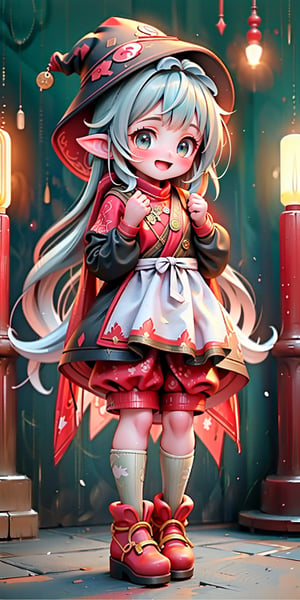 best quality, masterpiece, beautiful and aesthetic, (((Klee)), klee \(genshin impact\), bloomers, black gloves, kneehighs, mary janes, witch hat, red skirt, white shirt, shawl, waist apron, red color theme, elf ears, vibrant color, Exquisite details and textures,  Warm tone, ultra realistic illustration,	(cute girl, 6year old:1.5), (perfect hand),	(Princess theme:1.4),	cute eyes, big eyes,	(a surprised look:1.3),	cinematic lighting, ambient lighting, sidelighting, cinematic shot,	siena natural ratio, children's body, anime style, 	(random view:1.4), (random poses:1.4), 	very long Straight blonde hair with blunt bangs,	wearing a cat hood, shorts, white turtleneck,	ultra hd, realistic, vivid colors, highly detailed, UHD drawing, perfect composition, beautiful detailed intricate insanely detailed octane render trending on artstation, 8k artistic photography, photorealistic concept art, soft natural volumetric cinematic perfect light,Saree