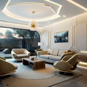 Creating an office interior space, open lounge, friendly atmosphere close to nature, futuristic style, blue tone:0.5, white tone:0.8, oak tones:0.1, curved lamp, surrounding glass walls, overlooking garden,Interior ,neotech,cyberpunk,Indoor Grey,AliceWonderlandWaifu 
4k upscale ,luxtech,bchiron