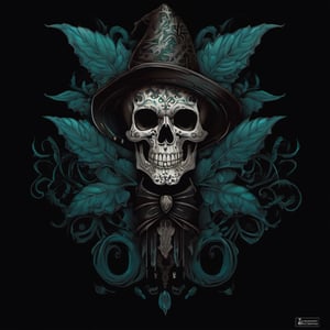 halloween , (skull : canabbis:0.8) , maxican, tatoo,  ornament, teal, tattoo,  masterpiece, papercut, artstation , sharpen, detailed, intricate details,