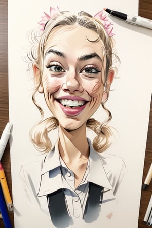 a schoolgirl portrait, caricature, ink