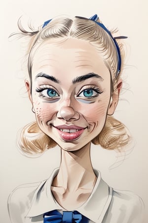 a schoolgirl portrait, caricature, ink drawing