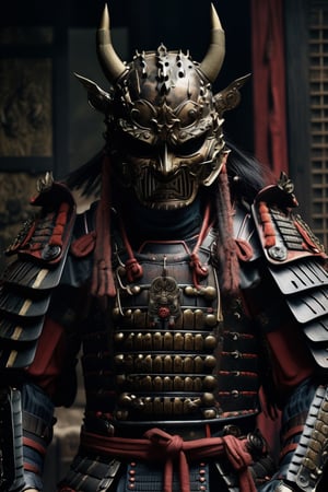 samurai, japanese armor, mask, masterpiece, best quality, aesthetic, realistic, raw photo, 