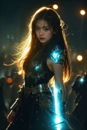 fierce warrior outfit, in a mystical battlefield, glowing runes, magical, fantasy, dreamy. shallow depth of field, vignette, highly detailed, high budget, bokeh, cinemascope, moody, epic, gorgeous, film grain, grainy, cinematic film, alive.