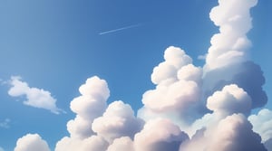 light blue sky, very luminous, 8k, realistic,some small clouds at the bottom , sky in the middle