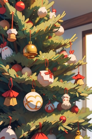 joyful Christmas golden bells jingling in the main role on a Christmas tree