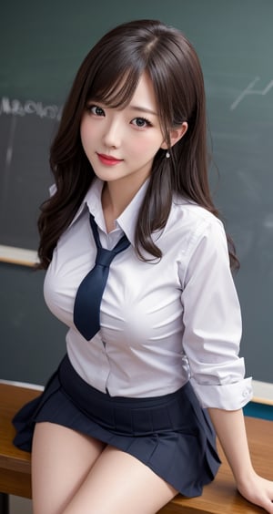 masterpiece, hq, 8k,1 girl,teacher uniform, special effect, cinematic view, dynamic angle, detailed face,  blackboard, charming and sexy teacher,