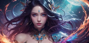 (masterpiece, top quality, best quality, official art, beautiful and aesthetic:1.2), (1girl), extreme detailed,(abstract, fractal art:0.6),colorful hair,highest detailed, detailed_eyes, light_particles, ,fantasy_world, floating, in depth,