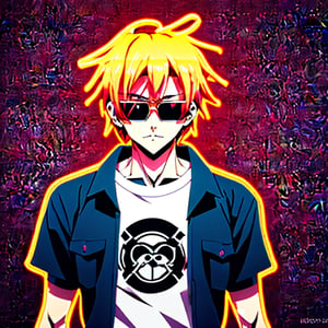 neon colors. Cutting-edge art, badass anime male 
character