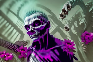 Evil Zebra between skulls and flowers ,LODBG