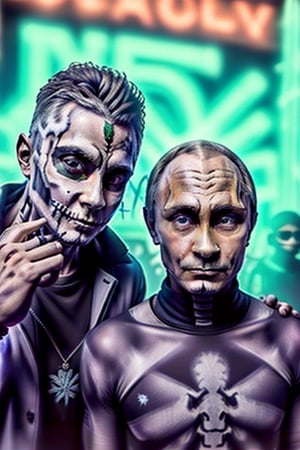 a Zebra and vladimir Putin and harry potter on a crazy cocain and weed party under neon lights ,realistic