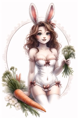 bunny girl,carrots,border,CrclWc, white background