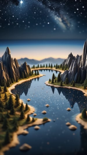 starry night sky, Surreal Serenity: Delve into dreamlike landscapes with a tilt-shift effect, capturing the model in a state of ethereal beauty amidst surreal surroundings, posted in mesmerizing 16K resolution for unparalleled clarity