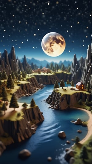 starry night sky, Surreal Serenity: Delve into dreamlike landscapes with a tilt-shift effect, capturing the model in a state of ethereal beauty amidst surreal surroundings, posted in mesmerizing 16K resolution for unparalleled clarity, 3d style