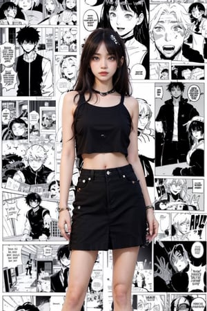 1 girl, crop top, best quality, (portrait:0.7), (Manga Background