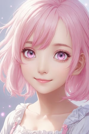 masterpiece, best quality, 1girl, light pink hair, light pink eyes, cute girl, happy, looking at viewer