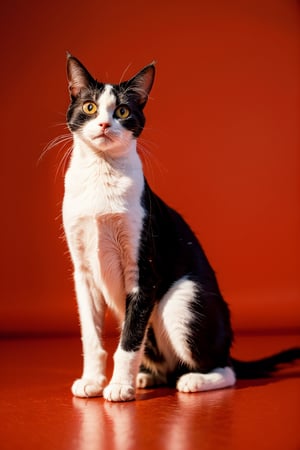 1 cat, (full body:0.7), red background, realistic, detail, red theme