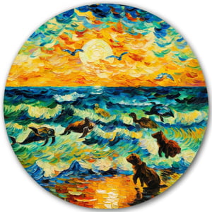 ,Circle, animals, sea, van gogh style, sunset