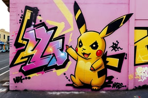 1 pikachu, best quality, Graffitit, (Street Art),