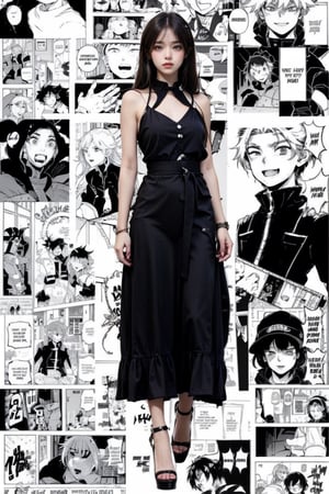 1 girl, long dress, best quality, (portrait:0.7), (Manga Background,Manga Background