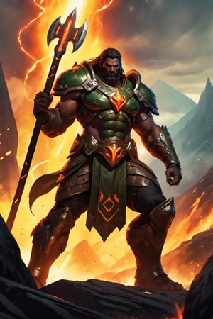 (masterpiece, best quality), (8K, UHD), 
Hercules Doom Slayer:
"Generate an image of Hercules merged with the Doom Slayer from Doom, standing as a towering figure of unparalleled strength and power. Hercules' iconic lion skin is now a rugged, reinforced element of his high-tech Praetor Suit, which is covered in ancient Greek runes glowing with fiery energy. His muscular frame is augmented by advanced armor plating, blending classical mythology with cutting-edge technology. In one hand, he wields a massive, rune-inscribed battle-axe glowing with demonic energy, while in the other, he holds a futuristic shotgun, ready to unleash devastation. The background depicts a hellish landscape, with jagged rocks, rivers of lava, and the ruins of ancient temples, as he battles demonic hordes with both divine fury and modern firepower." (cinematic shots),  illustration,portrait,rgbcolor,emotion