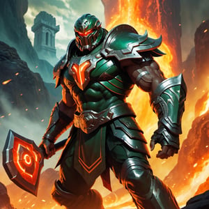 (masterpiece, best quality), (8K, UHD), 
Hercules Doom Slayer:
"Generate an image of Hercules merged with the Doom Slayer from Doom, standing as a towering figure of unparalleled strength and power. Hercules' iconic lion skin is now a rugged, reinforced element of his high-tech Praetor Suit, which is covered in ancient Greek runes glowing with fiery energy. His muscular frame is augmented by advanced armor plating, blending classical mythology with cutting-edge technology. In one hand, he wields a massive, rune-inscribed battle-axe glowing with demonic energy, while in the other, he holds a futuristic shotgun, ready to unleash devastation. The background depicts a hellish landscape, with jagged rocks, rivers of lava, and the ruins of ancient temples, as he battles demonic hordes with both divine fury and modern firepower." (cinematic shots),  illustration,portrait,rgbcolor,emotion