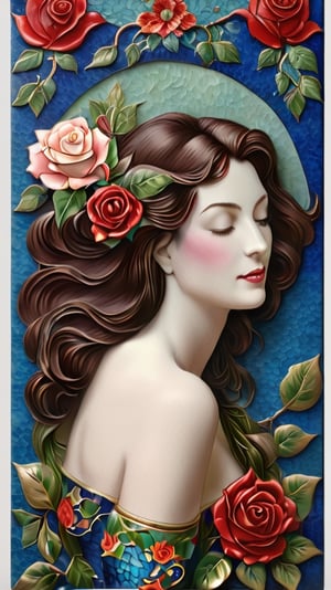 (Cloisonnism) A cloisonnist wall-hanging with fantastic red roses, vivid palette,  intricately textured and extremely subtle detailed,  detailmaster2,  side-light,  high resolution and contrast,  high colour contrast,  deep focus, depth of field,  ultra quality ,Pomological Watercolor