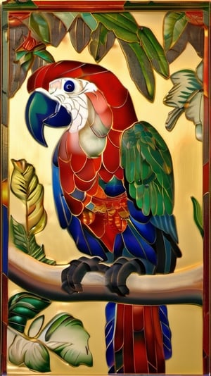 (Cloisonnism) A cloisonnist wall-hanging with parrots and tropical forest, vivid palette,  intricately textured and extremely subtle detailed,  detailmaster2,  side-light,  high resolution and contrast,  high colour contrast,  deep focus, depth of field,  ultra quality 