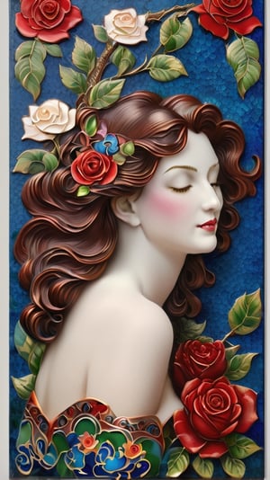 (Cloisonnism) A cloisonnist wall-hanging with fantastic red roses, vivid palette,  intricately textured and extremely subtle detailed,  detailmaster2,  side-light,  high resolution and contrast,  high colour contrast,  deep focus, depth of field,  ultra quality ,Pomological Watercolor
