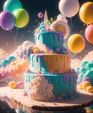 (masterpiece, best quality:1.2), 8k, top quality, (glowing,:1.2) ,glowing cake,  in the style of pixar, (cake:1.3), intricate details, ice cream,,balloon, sprinkles, colorful, (see-through:1.2), sugar, (transparent), glaze, unicorn cake, upside-down cake, bloom,candyland