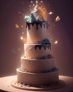 (masterpiece, best quality:1.2), 8k, top quality, (glowing,:1.2) ,glowing cake,  in the style of pixar, (cake:1.3), intricate details, confetti, sprinkles, colorful, (see-through:1.2), sugar, transparent, bloom,candyland