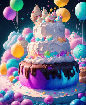 (masterpiece, best quality:1.2), 8k, top quality, (glowing,:1.2) ,glowing cake,  in the style of pixar, (cake:1.3), vivid, an adorable fluffy pokemon perched ontop of cake, layered, extremely detailed, (gradients), intricate details, ice cream,,balloon, sprinkles, colorful, (see-through:1.2), sugar, (transparent), glaze, bloom,candyland