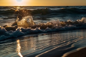 Sea of Endless waves with the sparkling reflection of the sun, golden hour, Sony Alpha ILCE α6400 + 18-135mm STM Lens, hyperrealistic photography, style of unsplash and National Geographic