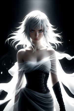 final fantasy,realistic,minimalism style,ghostly beauty, contract black and white style