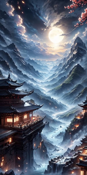 High altitude mountain river and cloud landscape backgroud, temple ,windy, night lights, fog,mortals cultivate immortals, masterpiece, best quality, beautiful and perfect face, random color dress, action move, torn clothes ,super detailed, super realistic,super fine detail depiction, high resolution, abstract beauty, stand, approaching perfection, pure form, unfinished, intricate details, 8k post production, high resolution, hyperdetailed, trending on artstation, sharp focus, intricate details, highly detailed, cinematic, cinematic lightings, cinematic film color, perfect hand, high detail, high detail skin, real skin, 8k, high_resolution, high quality,dark anime,niji style
