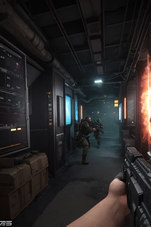 In a 3D first-person shooter (FPS) video game scene, players step into the shoes of the protagonist for an intense, action-packed experience. The scene is set in a sprawling, intricately designed 3D environment, often a war-torn urban landscape, alien planet, or some other immersive setting. Players view the world through the eyes of their character, with the first-person perspective allowing for a deep sense of immersion. The character model is highly detailed, and the game provides a realistic sense of movement and control, allowing players to aim, shoot, and navigate their surroundings with precision. The HUD (heads-up display) typically displays important information, such as health, ammo, and objectives, adding to the immersive experience. Enemies, often equally detailed and animated, lurk around every corner, and players must rely on their quick reflexes, accuracy, and strategic thinking to survive. Combat sequences are intense, with a wide variety of weapons and tools at the player's disposal, each offering a unique feel and playstyle. The scene features dynamic elements, including destructible environments, realistic physics, and AI-driven enemy behavior. Explosions, gunfire, and particle effects add to the sensory experience, immersing players in the chaos of battle. The game's sound design plays a crucial role, with the sounds of gunfire, explosions, and enemy chatter creating an atmosphere of tension and excitement. The soundtrack complements the action, enhancing the overall experience. As players progress, they may encounter objectives, puzzles, and scripted events that drive the narrative forward. The scene can transition seamlessly between combat, exploration, and cinematic storytelling, keeping players engaged throughout. In a 3D FPS video game scene, players are thrust into an adrenaline-fueled world of combat, strategy, and immersive storytelling, providing an intense and thrilling gaming experience.