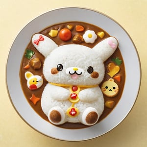(From Above), Japanese Curry Rice,charming Sanrio-inspired character, carefully crafted from colorful ingredients,Cinnamoroll,
(Masterpiece, Best Quality, 8k:1.2), (Ultra-Detailed, Highres, Extremely Detailed, Absurdres, Incredibly Absurdres, Huge Filesize:1.1), (Photorealistic:1.3), By Dr.Maehara, Portrait, Ultra-Realistic Illustration, Digital Painting. ,fat,kawaiitech,