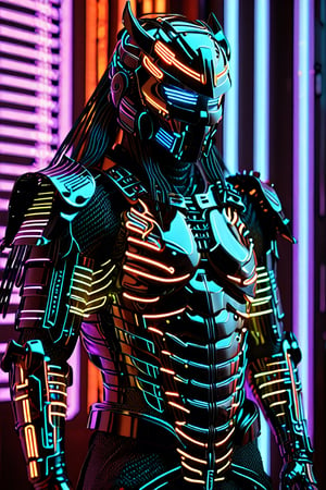 Extreme detailed,ultra Quality,
HologramCyber samurai, neon,Wearing hologram samurai armor,outline only,glowing wireframe, rainbow hologram,random color,transparent body, void body, only outline neon tube,rainbow colors, CyberPunk style,aesthetic grid, silhouette,CyberPunk Medicine shop,
neon style,3D Mesh,samurai,circuitboard,cyborg style