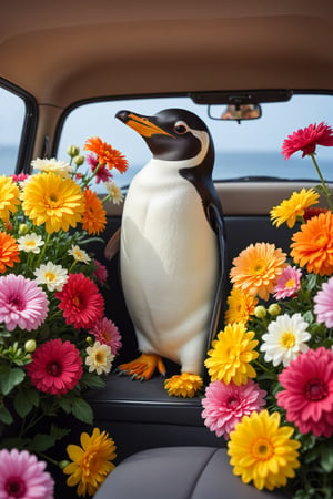 Beautiful pictures, gerbera flowers, freesia flowers, hibiscus flowers and a car filled with flowers,
Brake
Cute penguin Sitting in car,penguin,interior