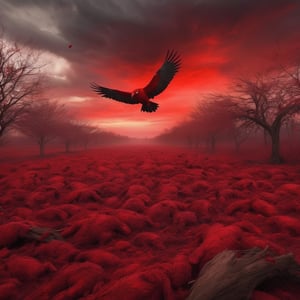 Skies redder than blood, meadows redder than blood, red clouds,
A world of illusions dyed crimson,Creepy red giant bird soaring in the sky,Piles and piles of dead bodies,Inescapable death,Inescapable death, depression, extreme fear, mental breakdown,

Akashike, Yanage, scarlet bird, spread out your grass.