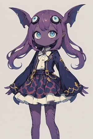 squid Girl,
The girl anthropomorphized as Vampire squid, has a black octopus body,skirt,Her eyes are large and sparkling, and her small octopus legs function as hands,Her hair is a deep purple color with patterns resembling bat wings.,dumbo_oktopus,dal-6 style