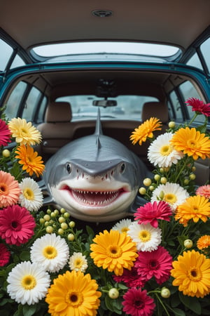 Beautiful pictures, gerbera flowers, freesia flowers, hibiscus flowers and a car filled with flowers,
Brake
large SHARK Sitting in car,SHARK､interior