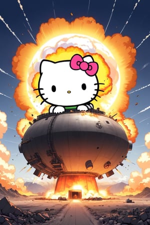 ((Hello Kitty)), nuclear bomb,kawaiitech,Explosion Artstyle