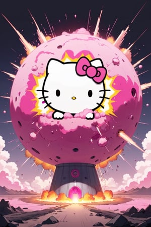 ((Hello Kitty)),pink nuclear bomb,kawaiitech,Explosion Artstyle