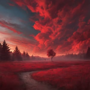 Skies redder than blood, meadows redder than blood, red clouds,
A world of illusions dyed crimson