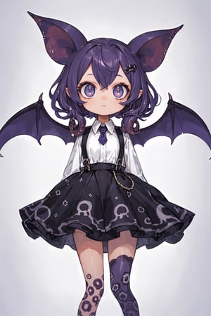 squid Girl,
The girl anthropomorphized as Vampire squid, has a black octopus body, and bat ears on her back. skirt,Her eyes are large and sparkling, and her small octopus legs function as hands. Her hair is a deep purple color with patterns resembling bat wings.,dumbo_oktopus,dal-6 style