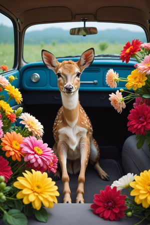 Beautiful pictures, gerbera flowers, freesia flowers, hibiscus flowers and a car filled with flowers,
Brake
Beautiful cute fawn Sitting in car,deer fawn,interior